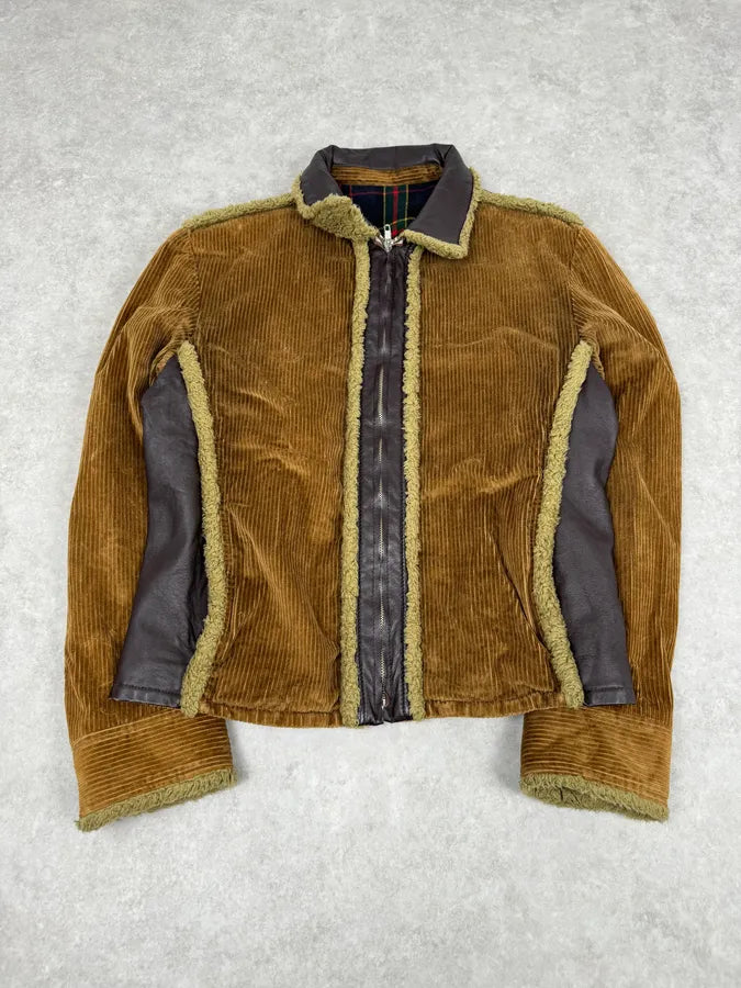 AW2005 Dolce & Gabbana Beige Velvet & Brown Shearling Leather Hybrid Jacket TNLBGgJ 4