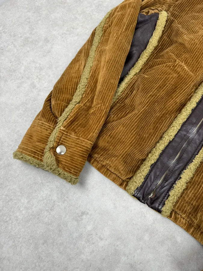 AW2005 Dolce & Gabbana Beige Velvet & Brown Shearling Leather Hybrid Jacket TNLBGgJ 6