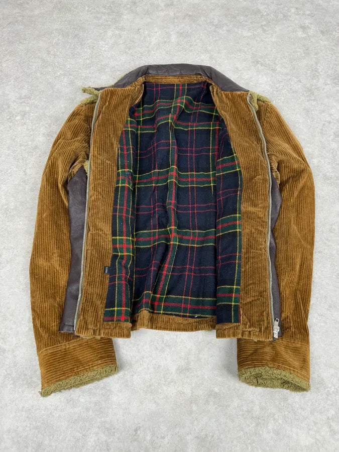 AW2005 Dolce & Gabbana Beige Velvet & Brown Shearling Leather Hybrid Jacket TNLBGgJ 7