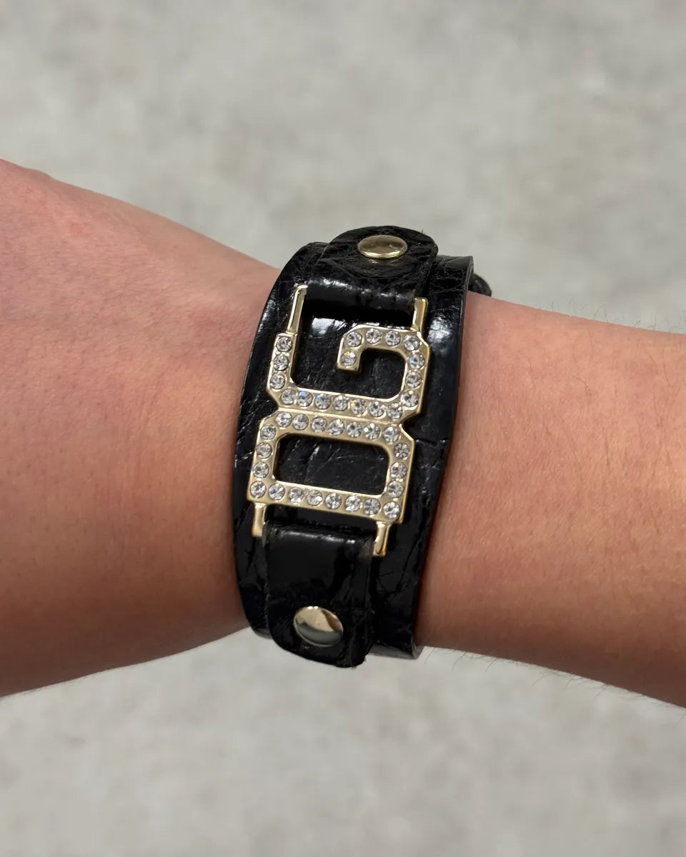 AW2005 Dolce & Gabbana Black Leather Gold DG Logo Bracelet WOxPbBT 2