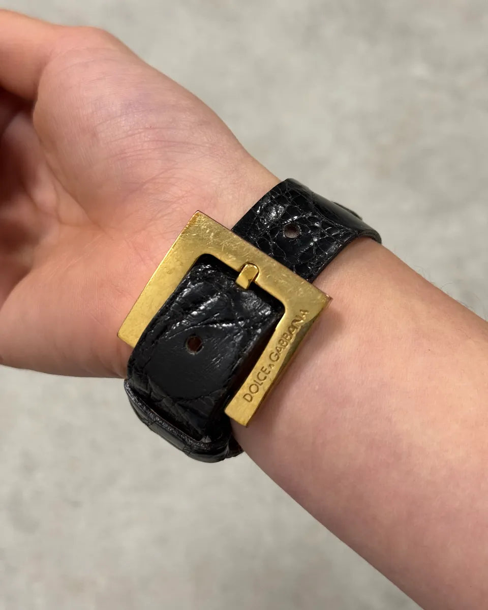 AW2005 Dolce & Gabbana Black Leather Gold DG Logo Bracelet WOxPbBT 3