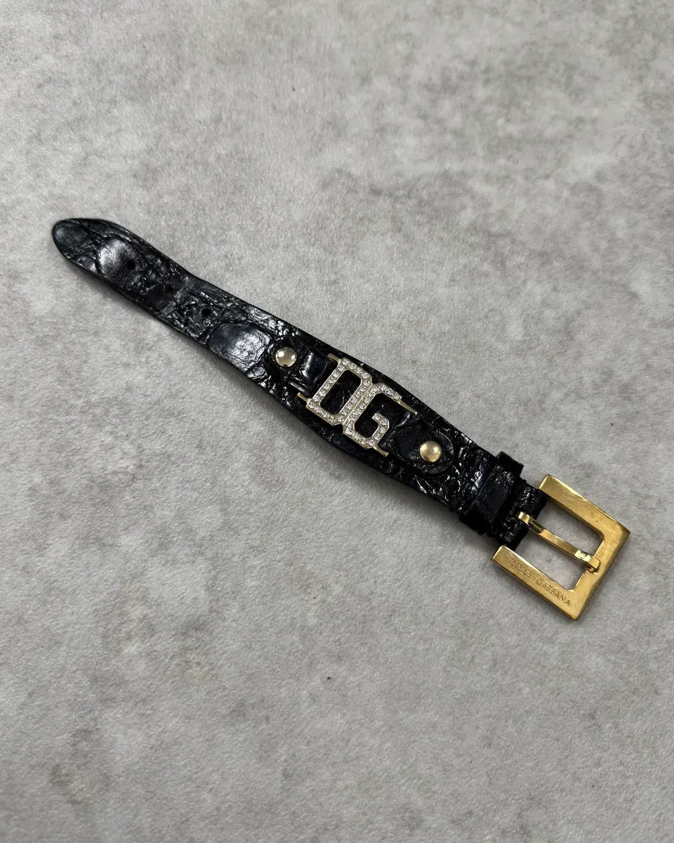 AW2005 Dolce & Gabbana Black Leather Gold DG Logo Bracelet WOxPbBT 4