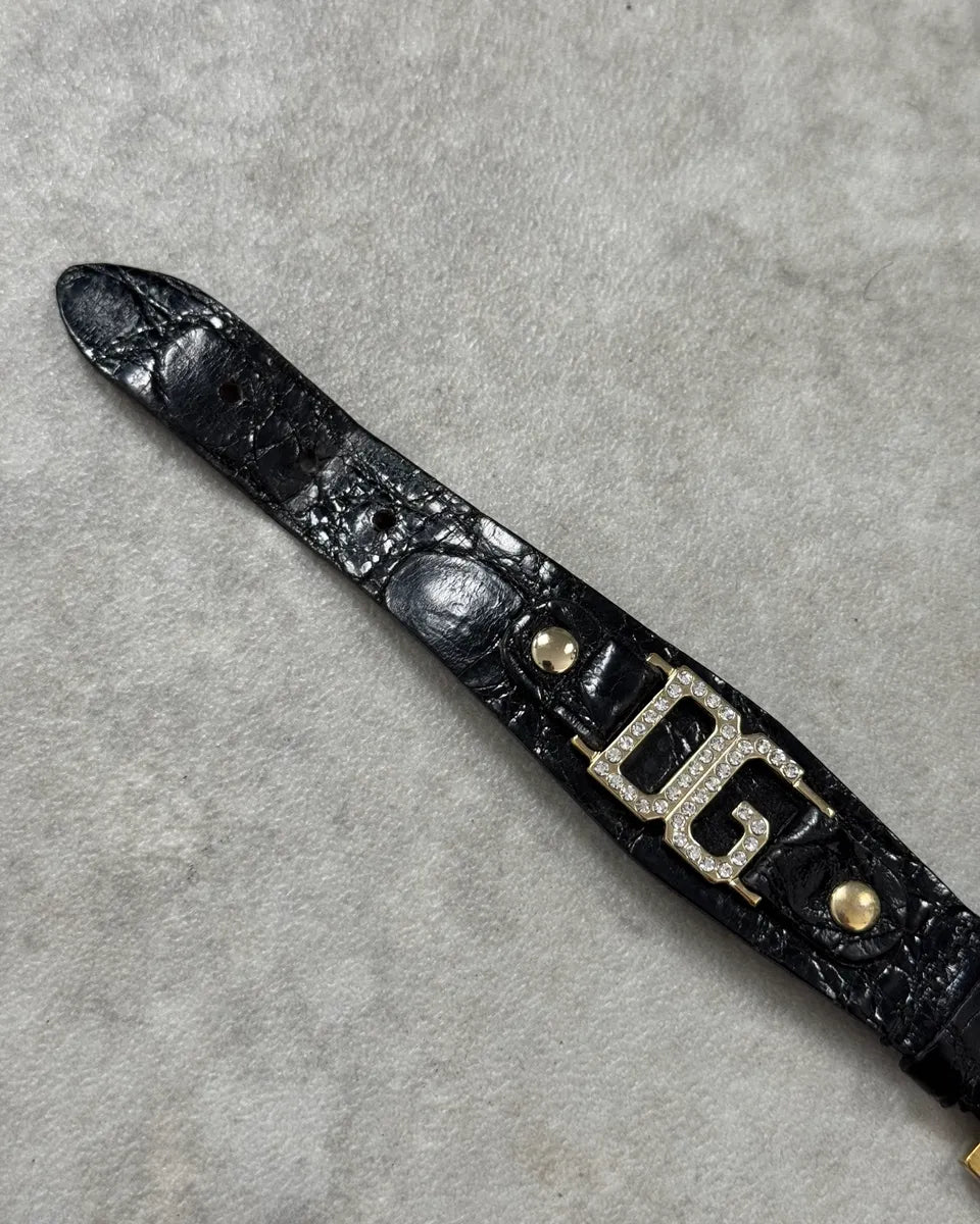 AW2005 Dolce & Gabbana Black Leather Gold DG Logo Bracelet WOxPbBT 5
