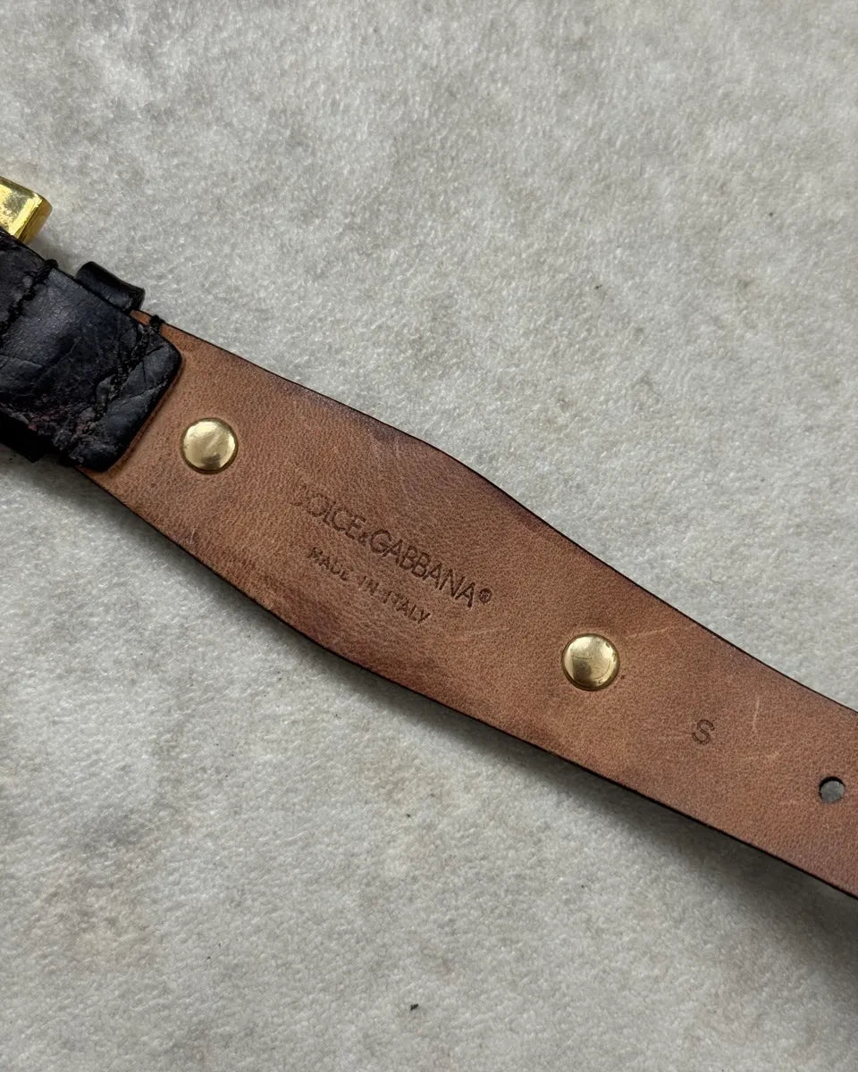 AW2005 Dolce & Gabbana Black Leather Gold DG Logo Bracelet WOxPbBT 7