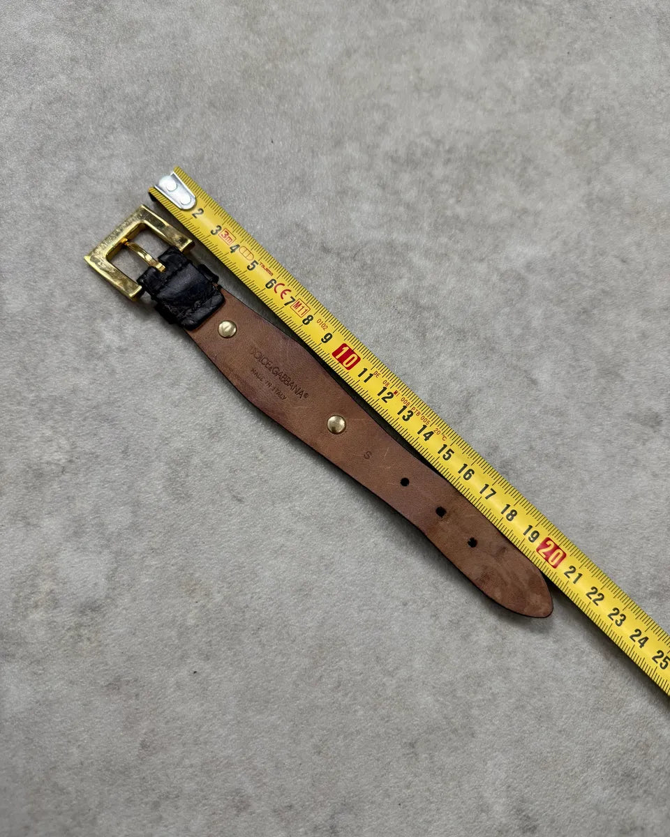 AW2005 Dolce & Gabbana Black Leather Gold DG Logo Bracelet WOxPbBT 8