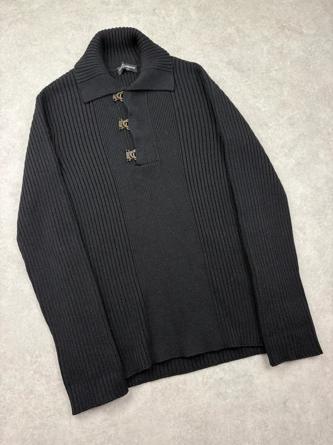 AW2005 Dolce & Gabbana Black Wool Ribbed Buckle Collar Sweater OCeoDeF 3