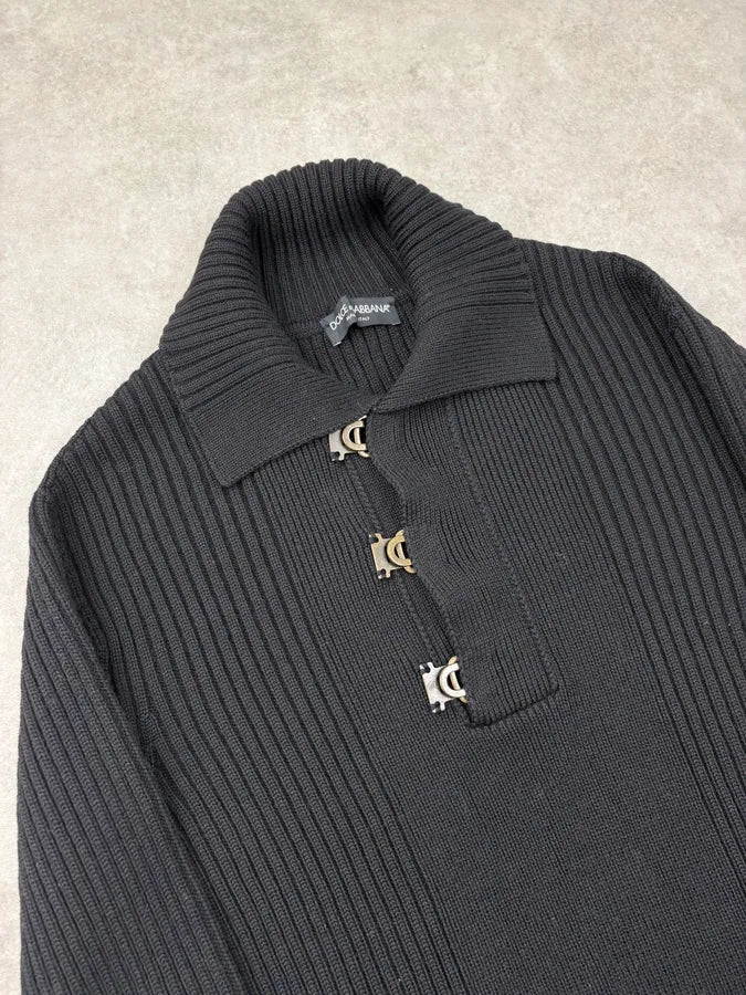 AW2005 Dolce & Gabbana Black Wool Ribbed Buckle Collar Sweater OCeoDeF 4