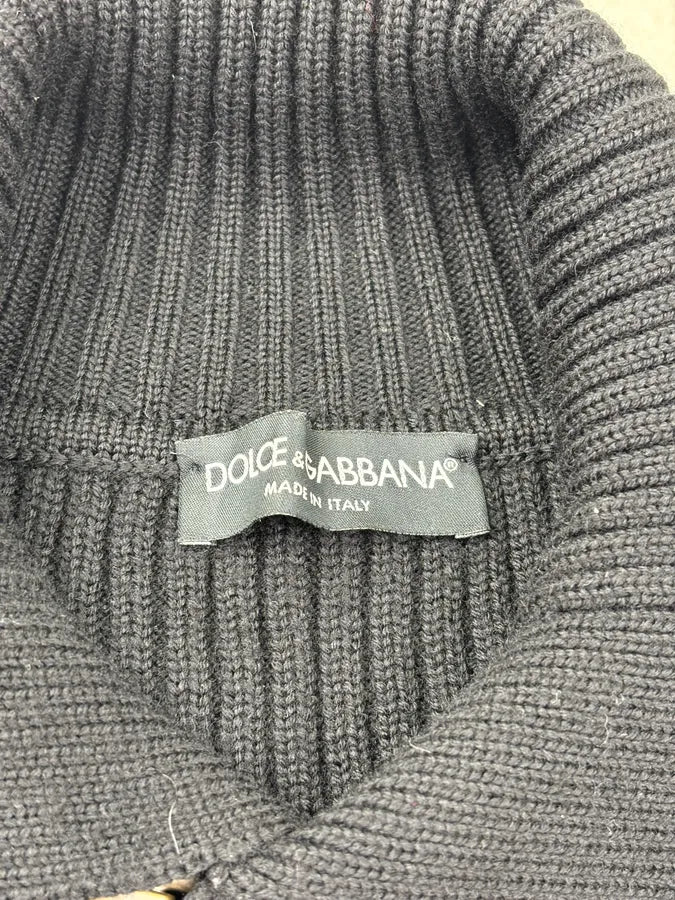 AW2005 Dolce & Gabbana Black Wool Ribbed Buckle Collar Sweater OCeoDeF 7