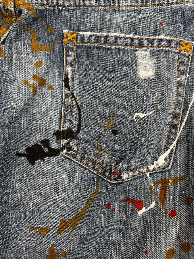 AW2005 Dolce & Gabbana Blue Abstract Painted Denim Jeans GmPvoYU 8