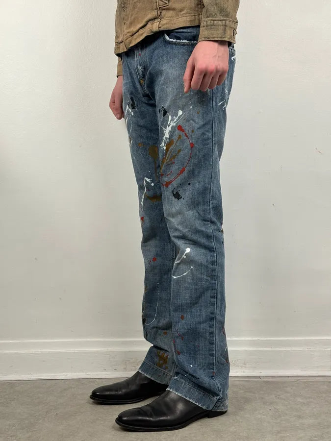 AW2005 Dolce & Gabbana Blue Abstract Painted Denim Jeans GmPvoYU 2