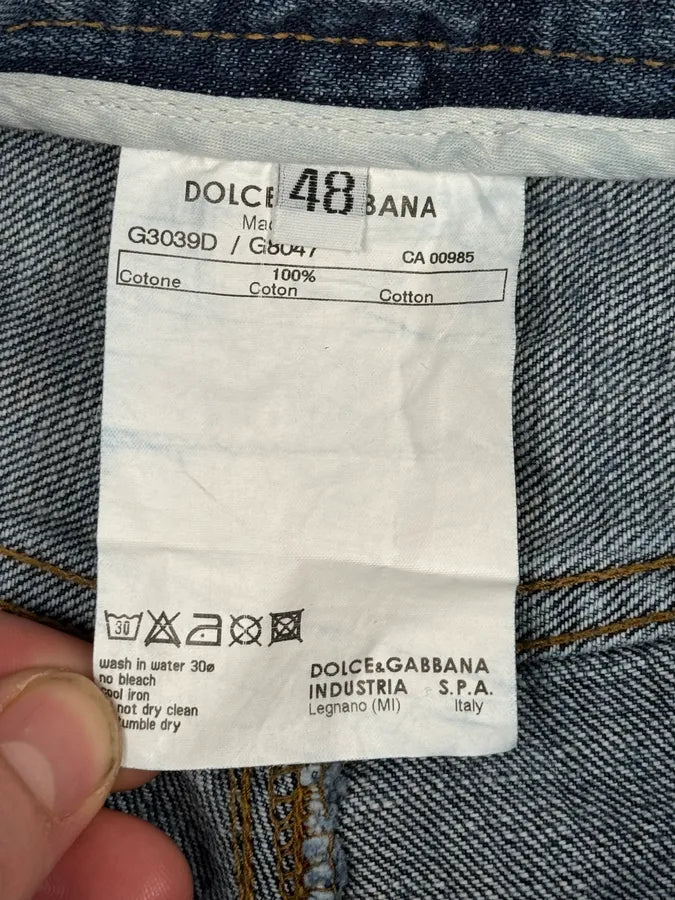 AW2005 Dolce & Gabbana Blue Abstract Painted Denim Jeans GmPvoYU 10