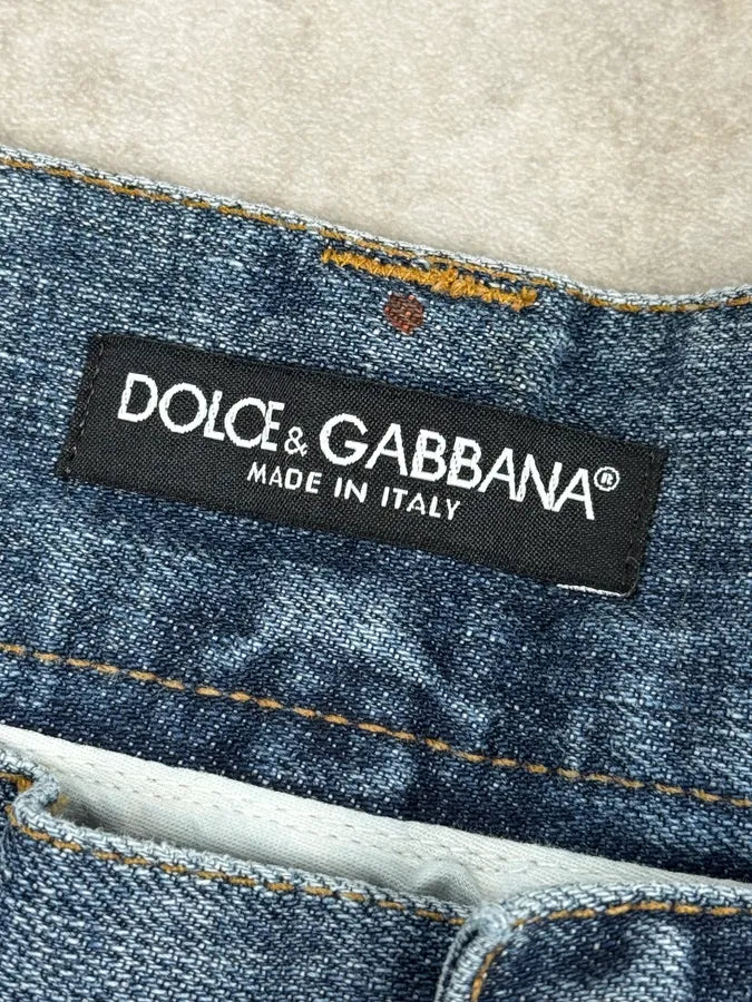 AW2005 Dolce & Gabbana Blue Abstract Painted Denim Jeans GmPvoYU 9