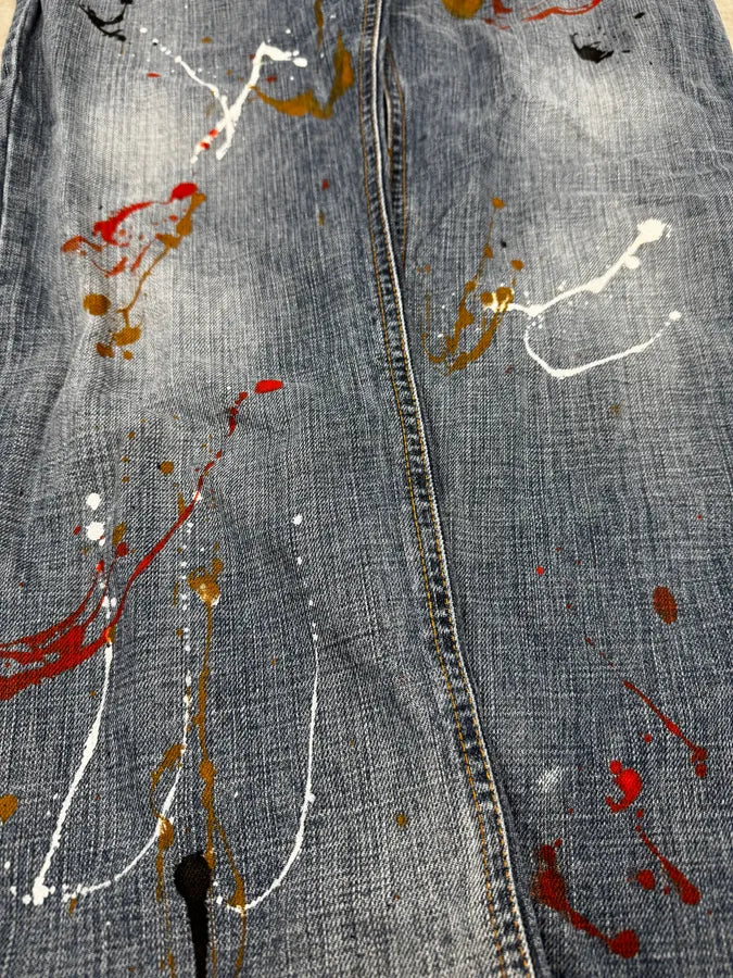 AW2005 Dolce & Gabbana Blue Abstract Painted Denim Jeans GmPvoYU 7