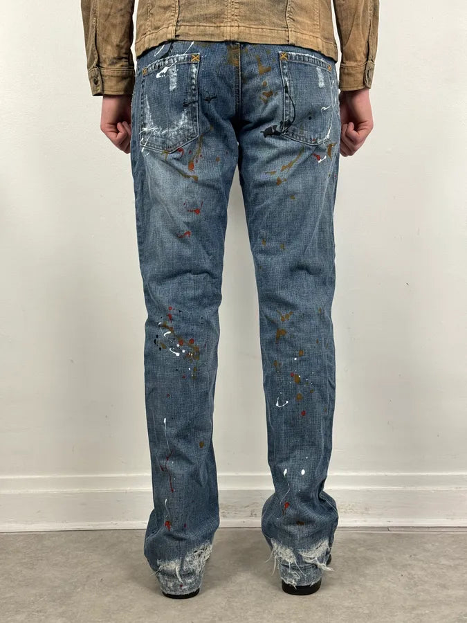 AW2005 Dolce & Gabbana Blue Abstract Painted Denim Jeans GmPvoYU 3