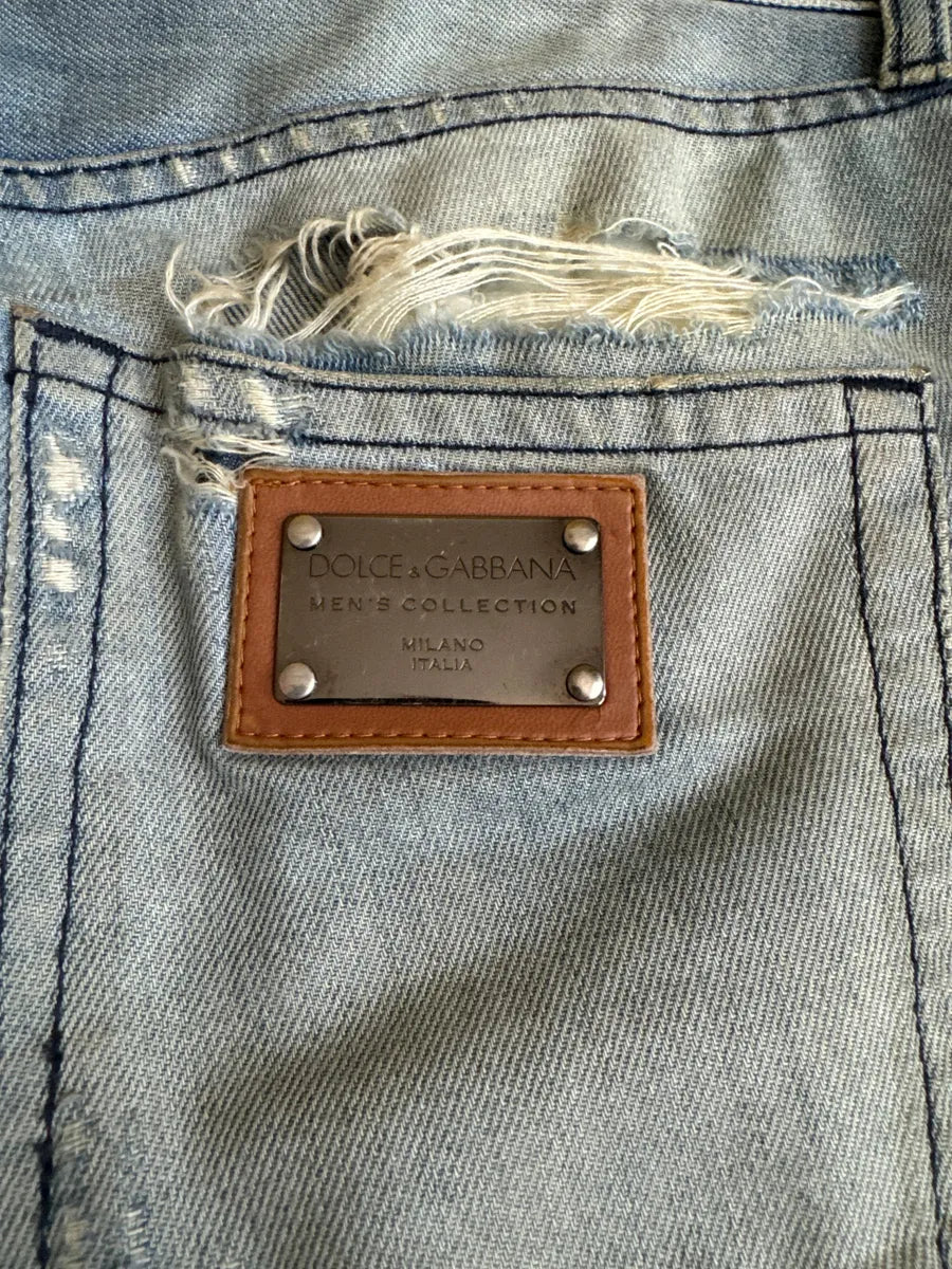 AW2005 Dolce & Gabbana Blue Denim Faded Painted Jeans (M/L) 3
