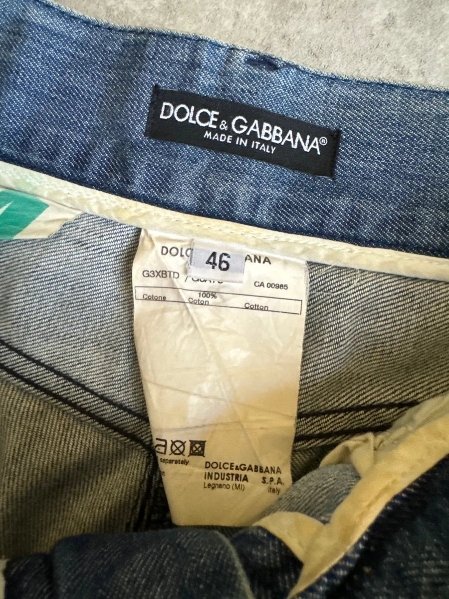 AW2005 Dolce & Gabbana Blue Denim Faded Painted Jeans (M/L) 5