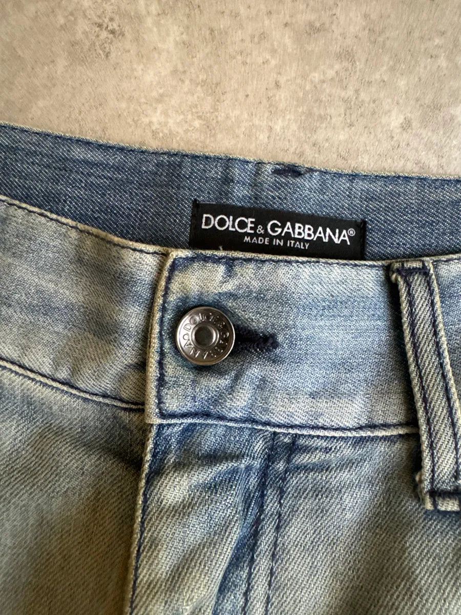AW2005 Dolce & Gabbana Blue Denim Faded Painted Jeans (M/L) 6