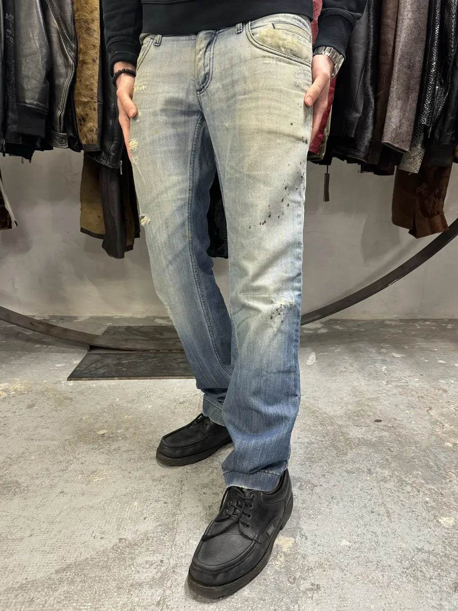 AW2005 Dolce & Gabbana Blue Denim Faded Painted Jeans (M/L) 1