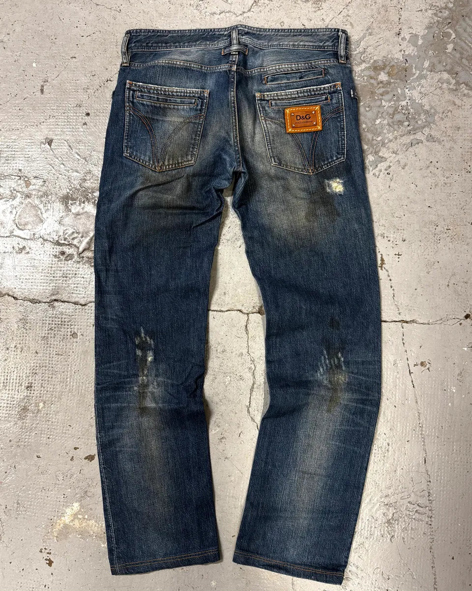AW2005 Dolce & Gabbana Blue Dirty Effect Denim Jeans SIbIJgb 4