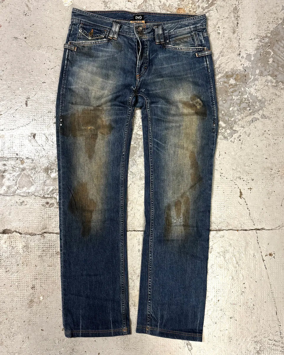 AW2005 Dolce & Gabbana Blue Dirty Effect Denim Jeans SIbIJgb 3