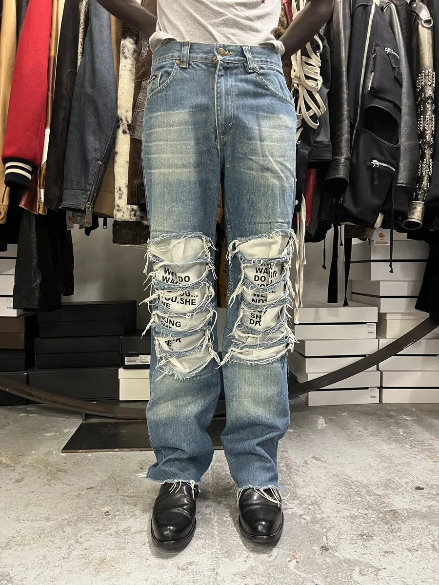 AW2005 Dolce & Gabbana Blue Distressed Poem Denim Jeans NaoLhqi 0