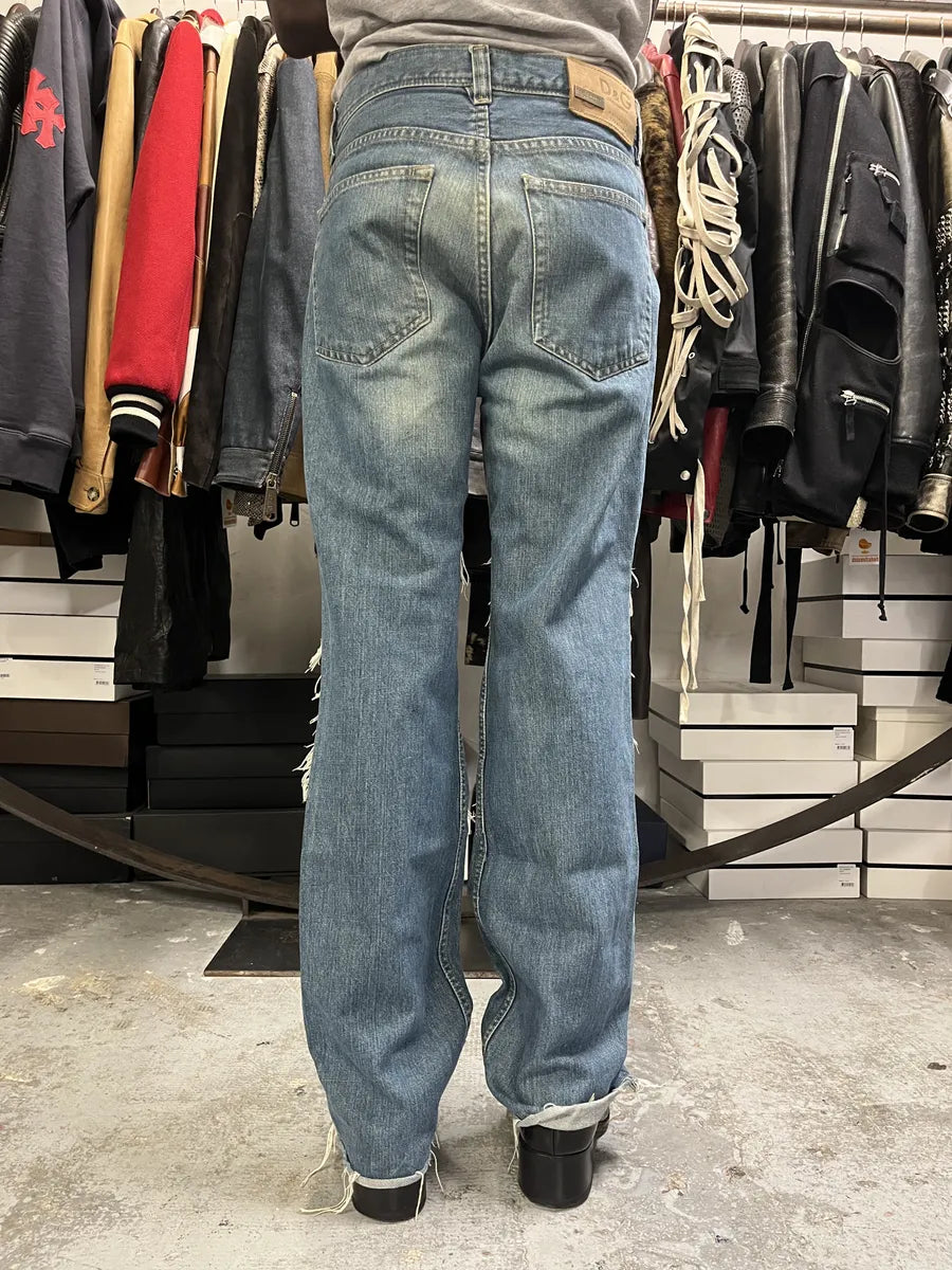 AW2005 Dolce & Gabbana Blue Distressed Poem Denim Jeans NaoLhqi 1