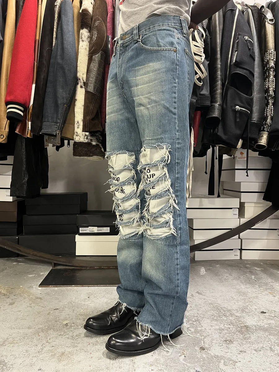 AW2005 Dolce & Gabbana Blue Distressed Poem Denim Jeans NaoLhqi 2