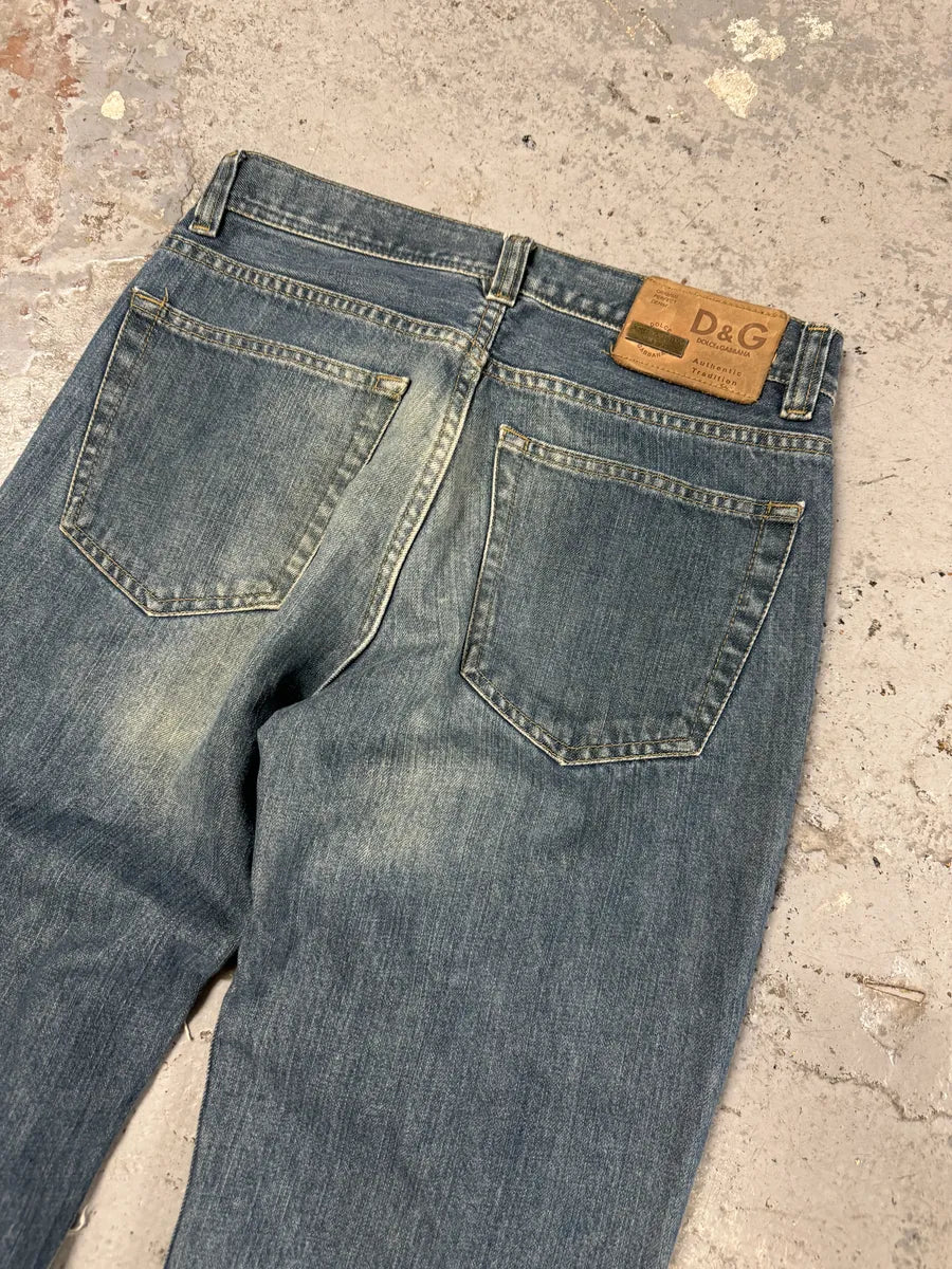 AW2005 Dolce & Gabbana Blue Distressed Poem Denim Jeans NaoLhqi 7