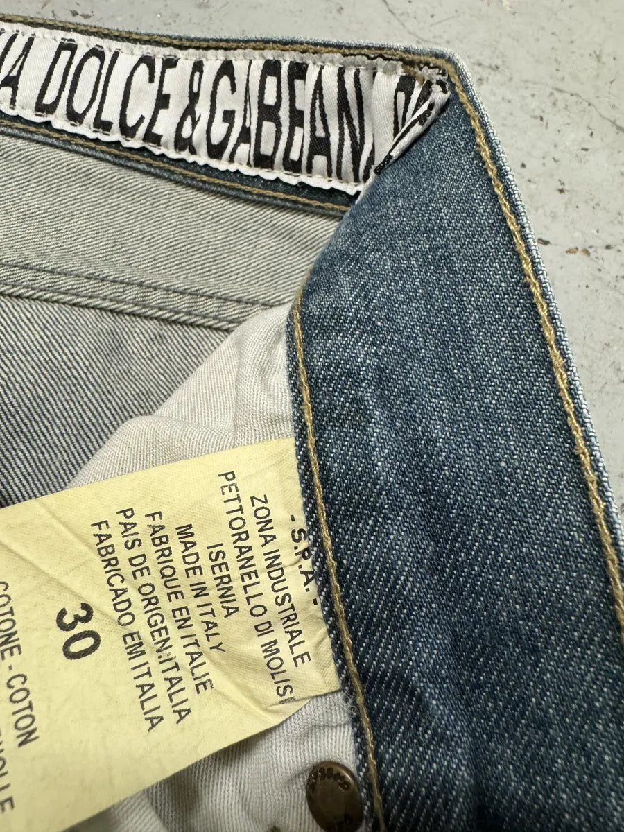 AW2005 Dolce & Gabbana Blue Distressed Poem Denim Jeans NaoLhqi 8
