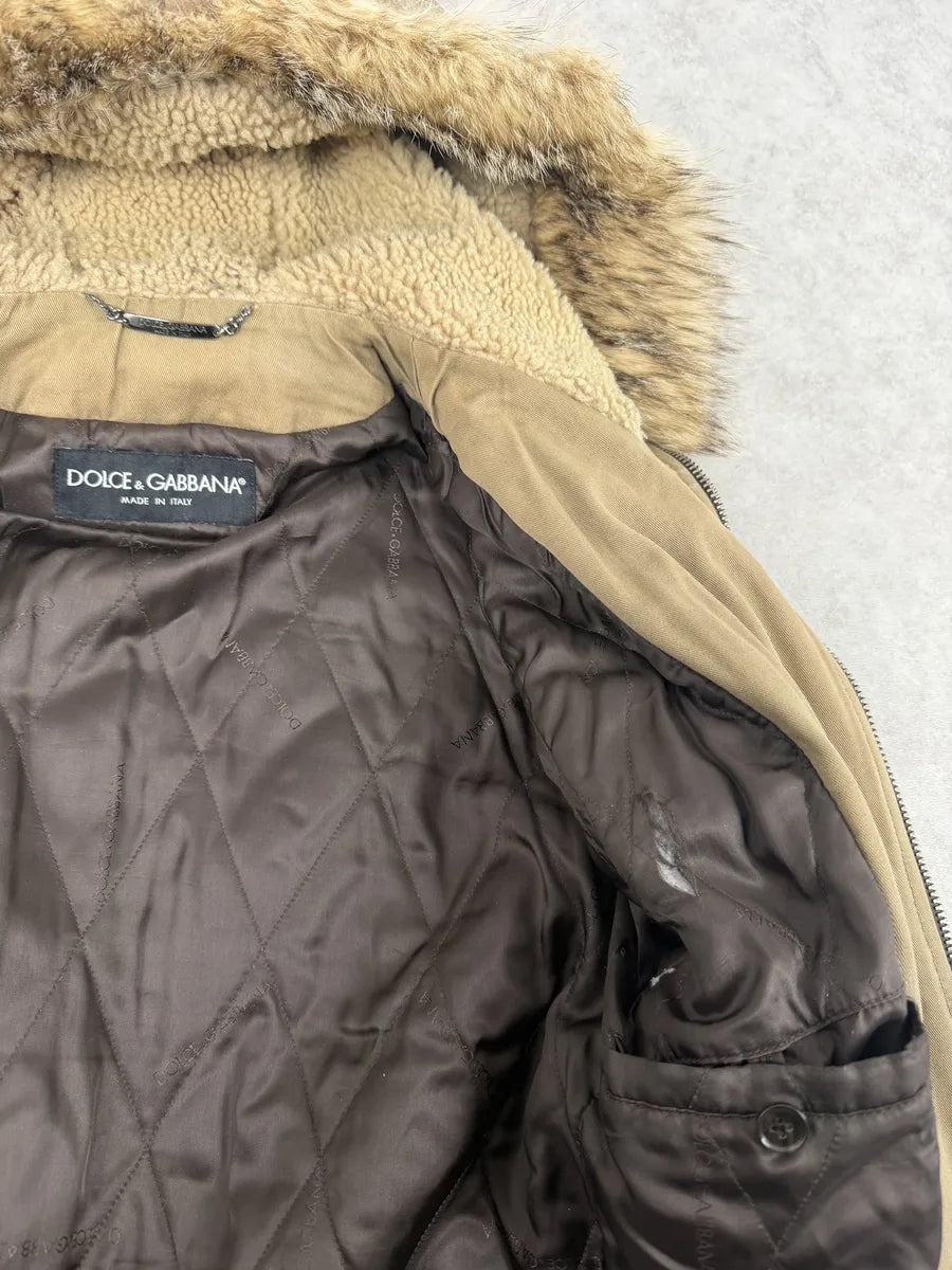 AW2005 Dolce & Gabbana Brown Fur Hooded Buffalo Leather Jacket GvsceDe 12
