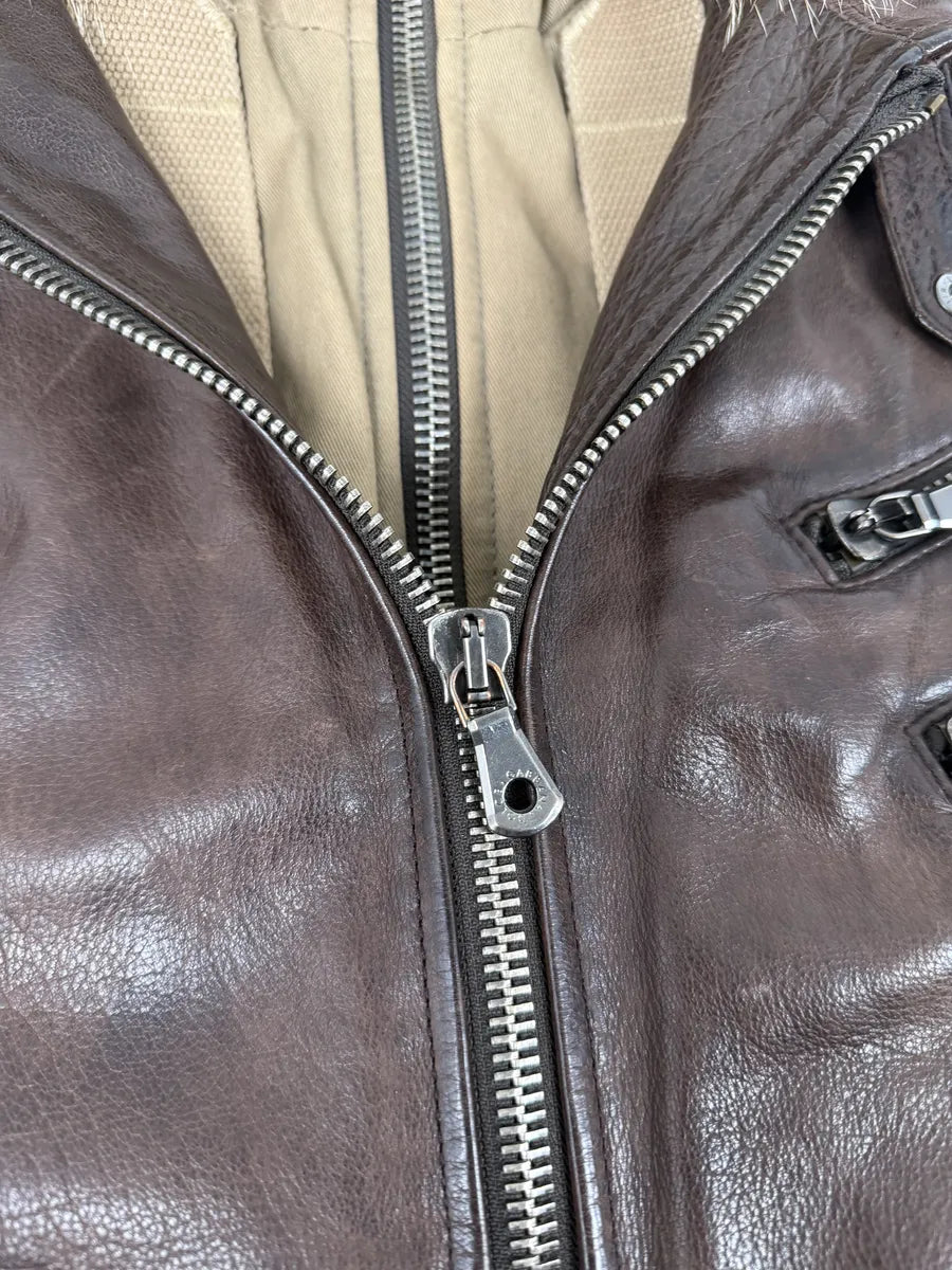 AW2005 Dolce & Gabbana Brown Fur Hooded Buffalo Leather Jacket GvsceDe 13