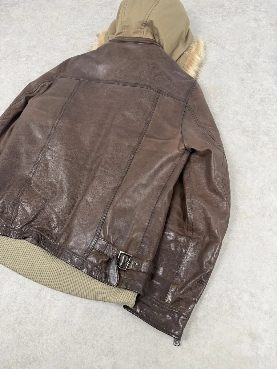 AW2005 Dolce & Gabbana Brown Fur Hooded Buffalo Leather Jacket GvsceDe 6