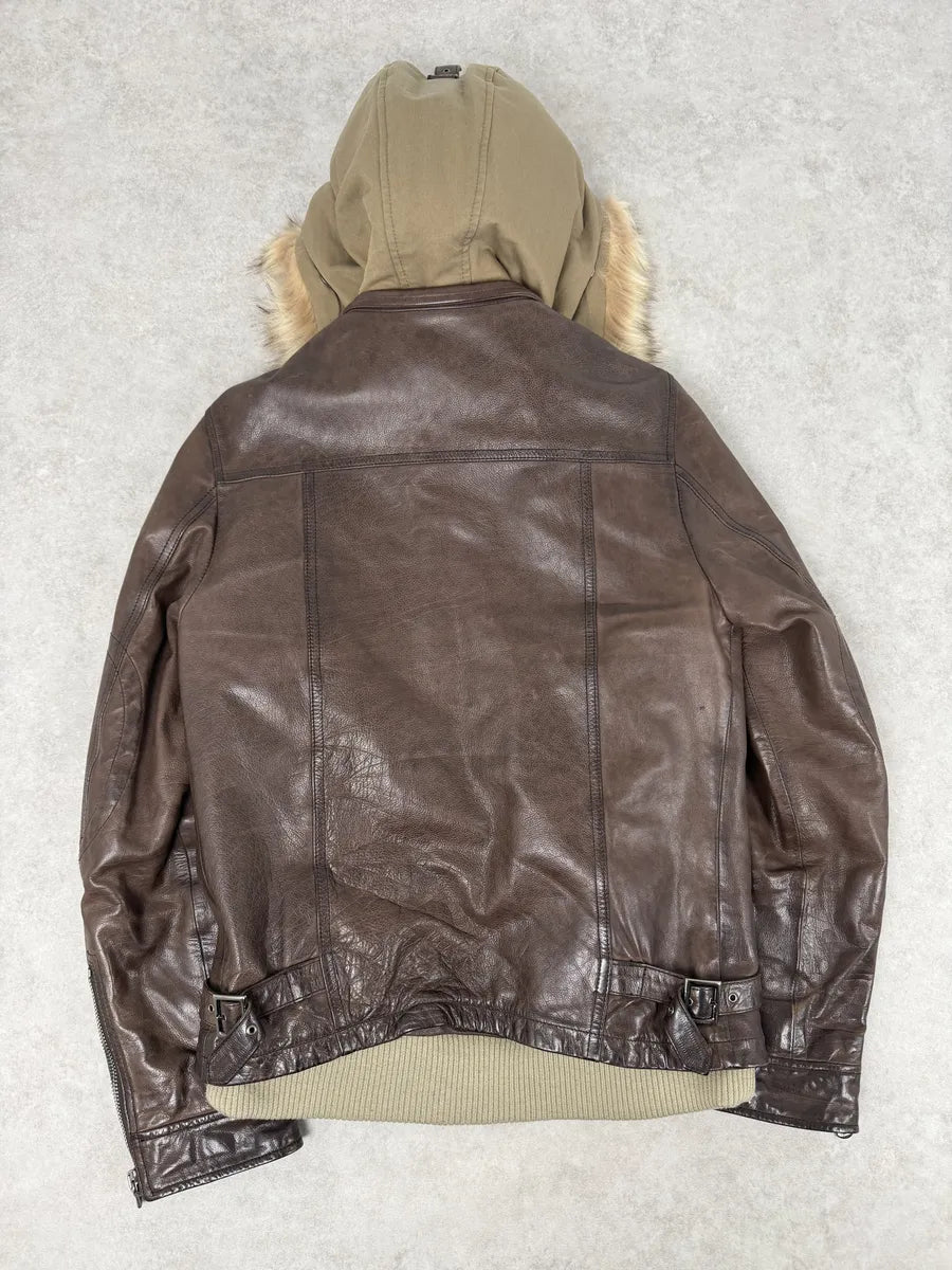 AW2005 Dolce & Gabbana Brown Fur Hooded Buffalo Leather Jacket GvsceDe 7