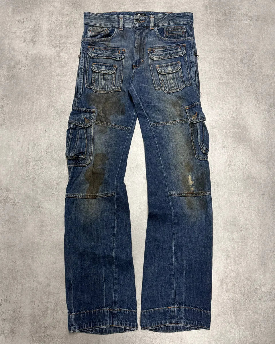 AW2005 Dolce & Gabbana Destroyed Cargo Denim Jeans MZwtSAE 0