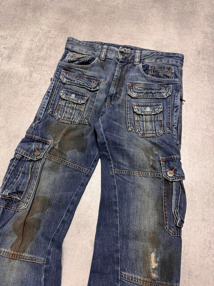 AW2005 Dolce & Gabbana Destroyed Cargo Denim Jeans MZwtSAE 1