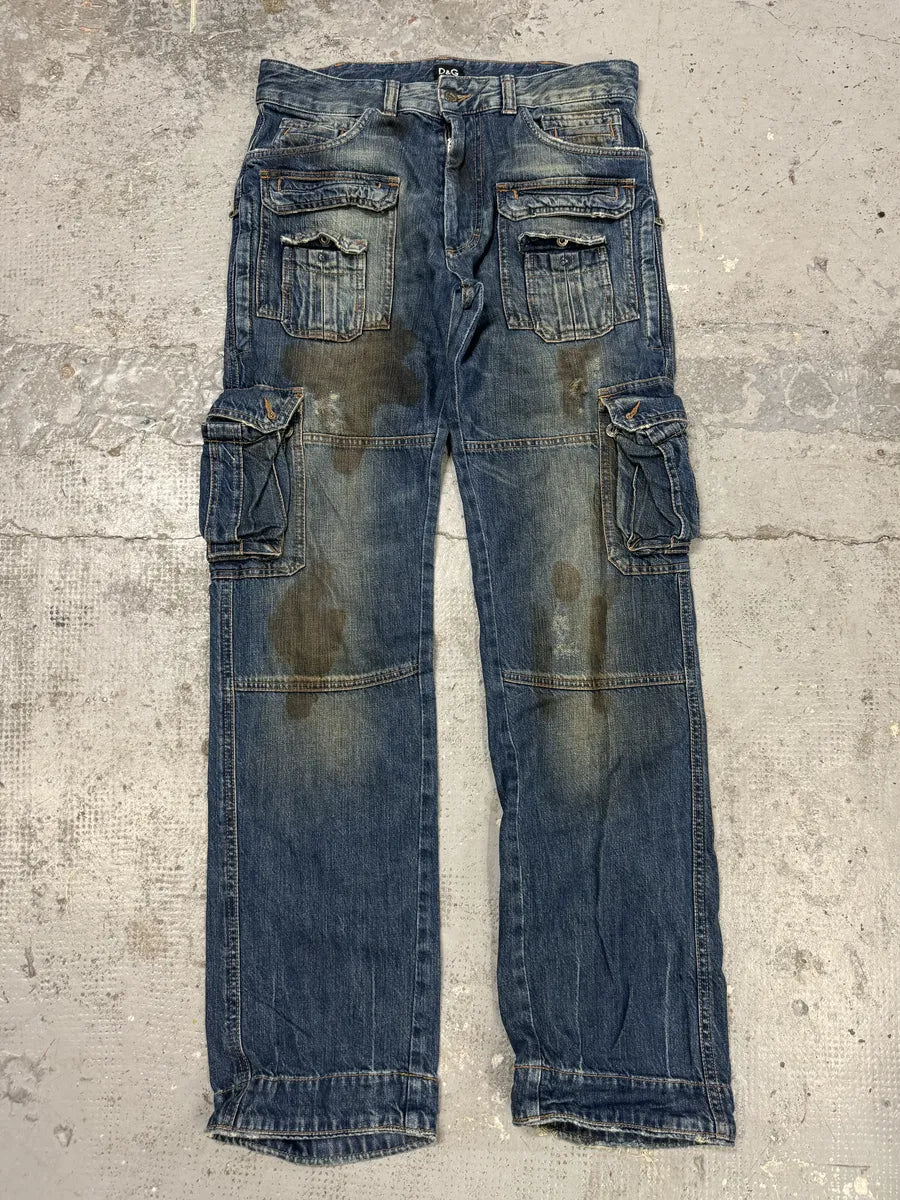 AW2005 Dolce & Gabbana Destroyed Cargo Denim Jeans AhMjmGl 0
