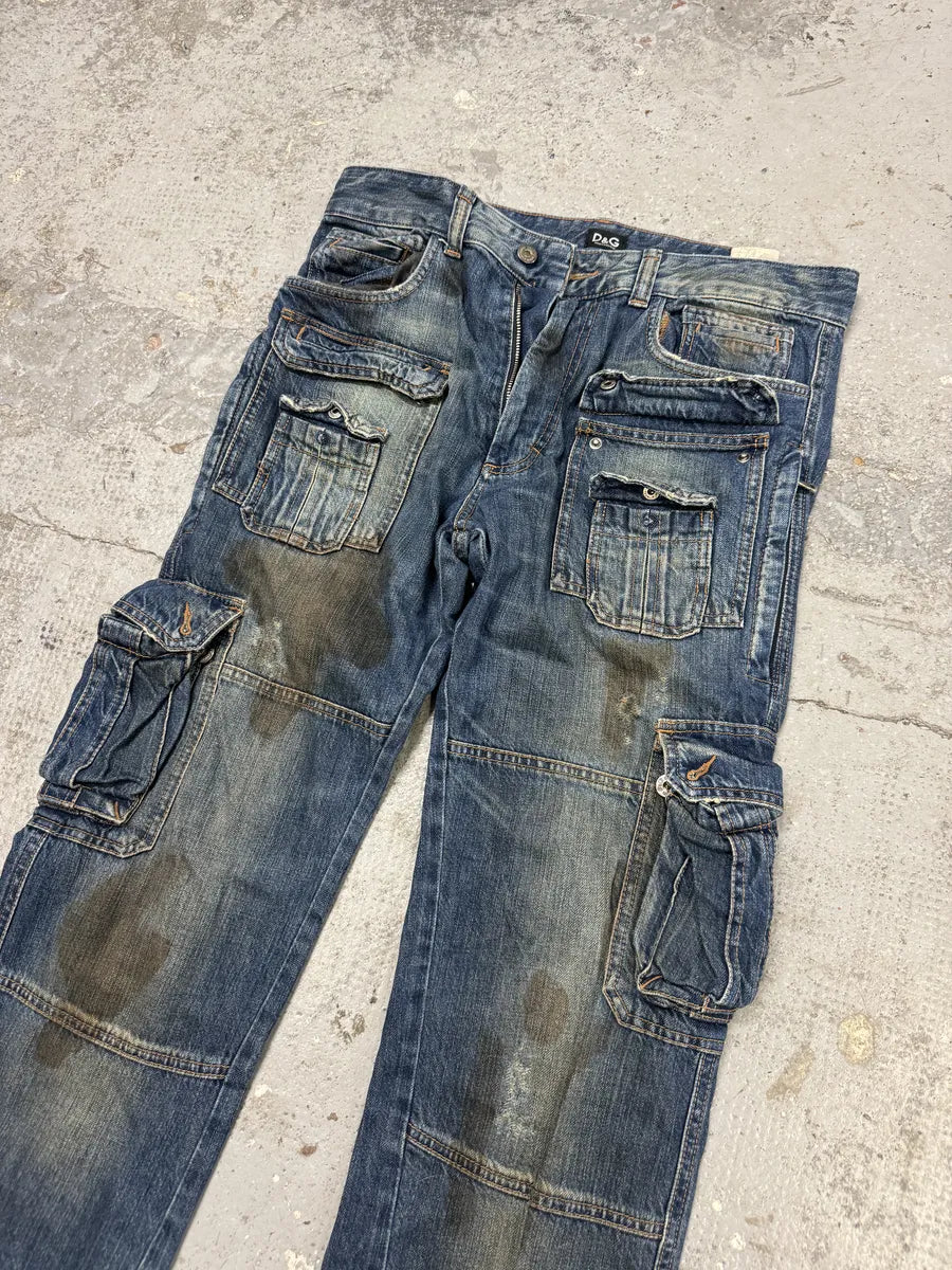 AW2005 Dolce & Gabbana Destroyed Cargo Denim Jeans AhMjmGl 2