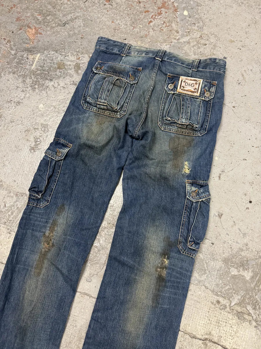 AW2005 Dolce & Gabbana Destroyed Cargo Denim Jeans AhMjmGl 3