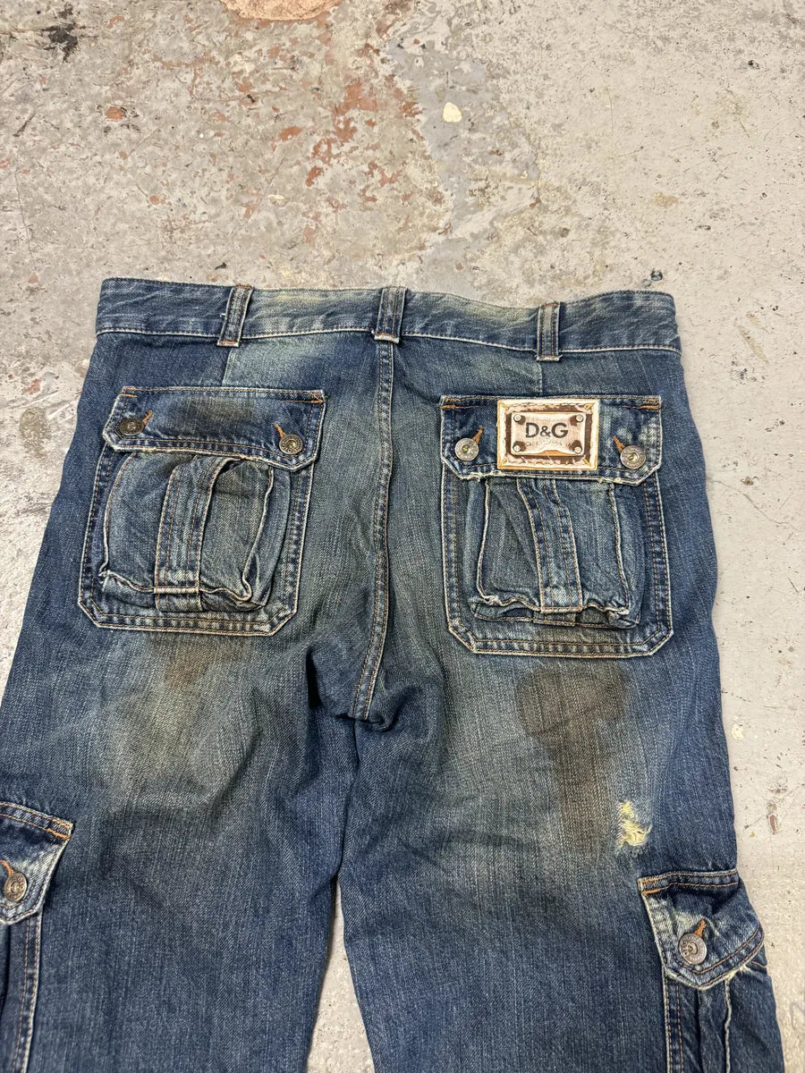 AW2005 Dolce & Gabbana Destroyed Cargo Denim Jeans AhMjmGl 4