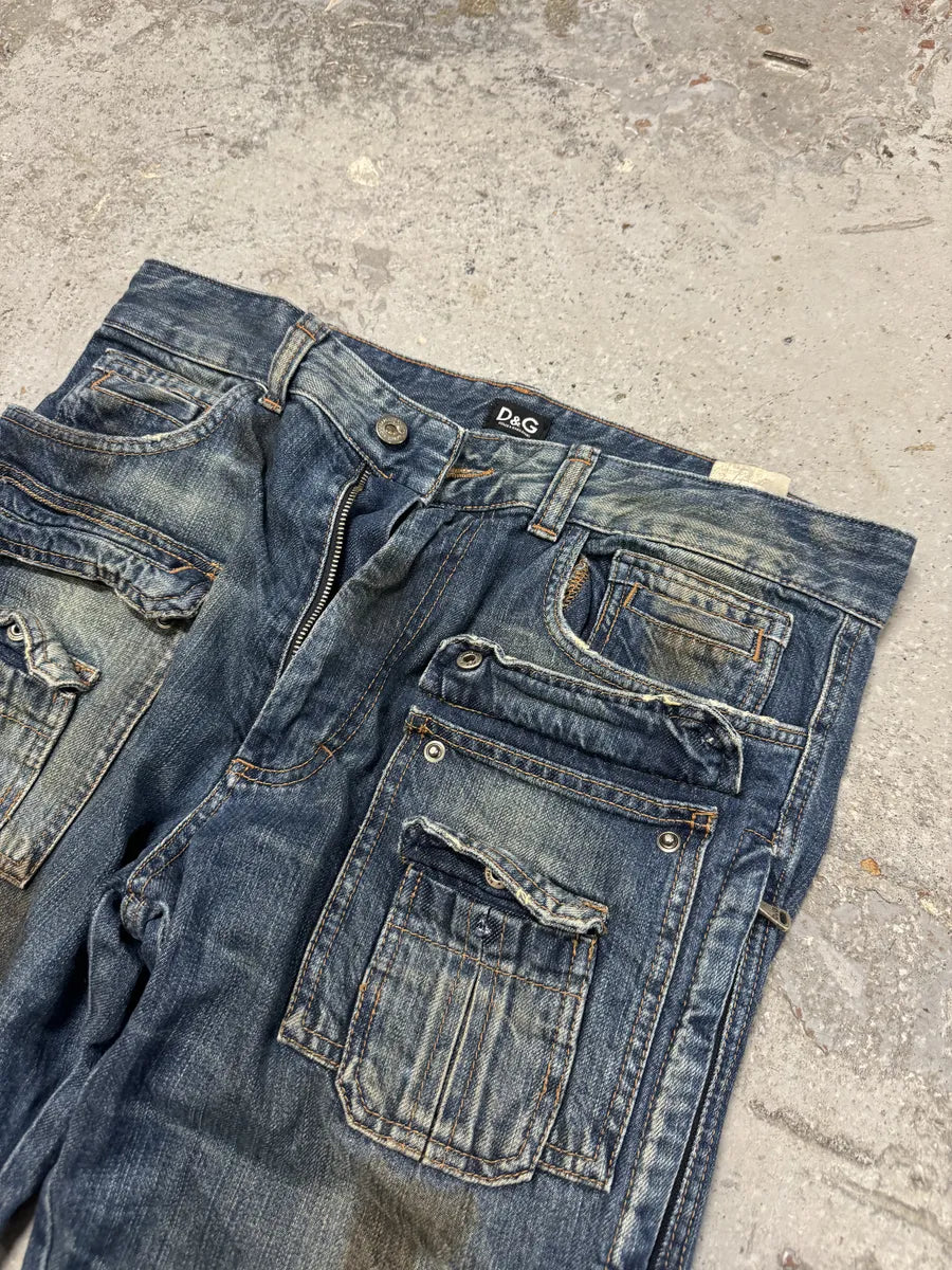 AW2005 Dolce & Gabbana Destroyed Cargo Denim Jeans AhMjmGl 9