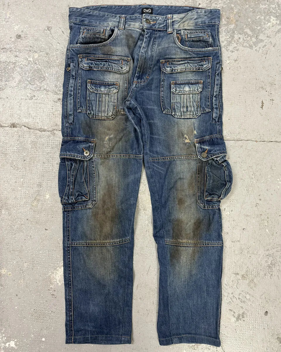 AW2005 Dolce & Gabbana Destroyed Cargo Denim Jeans xmRIvom 1