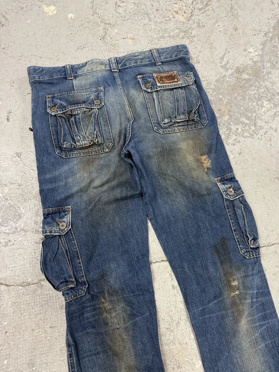 AW2005 Dolce & Gabbana Destroyed Cargo Denim Jeans xmRIvom 11