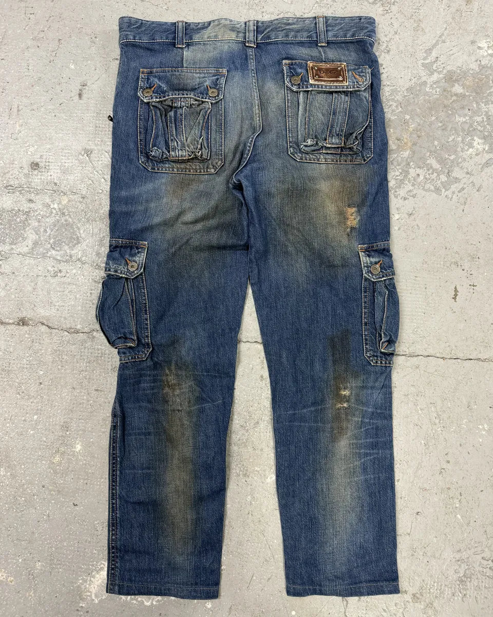 AW2005 Dolce & Gabbana Destroyed Cargo Denim Jeans xmRIvom 2
