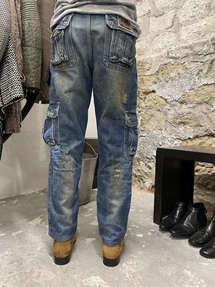 AW2005 Dolce & Gabbana Destroyed Cargo Denim Jeans xmRIvom 3