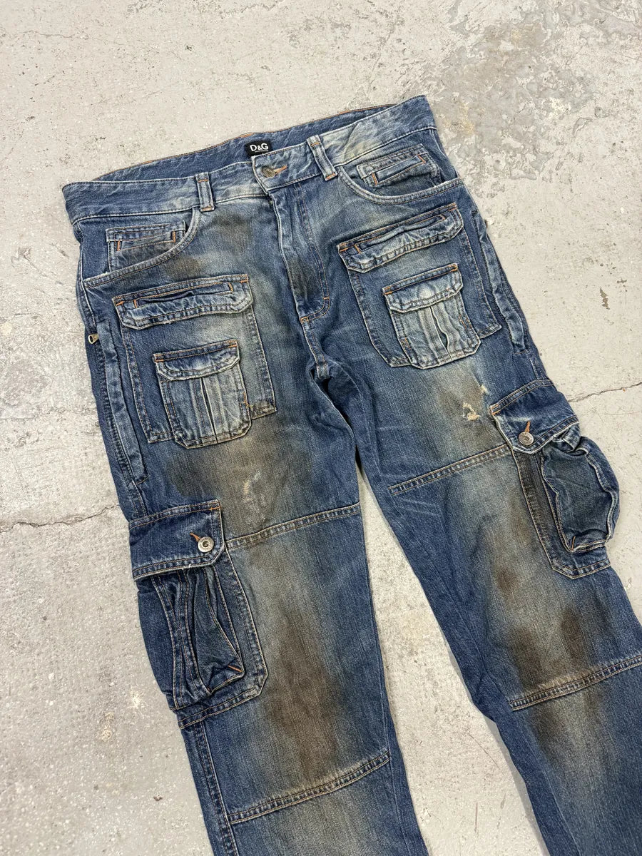 AW2005 Dolce & Gabbana Destroyed Cargo Denim Jeans xmRIvom 8