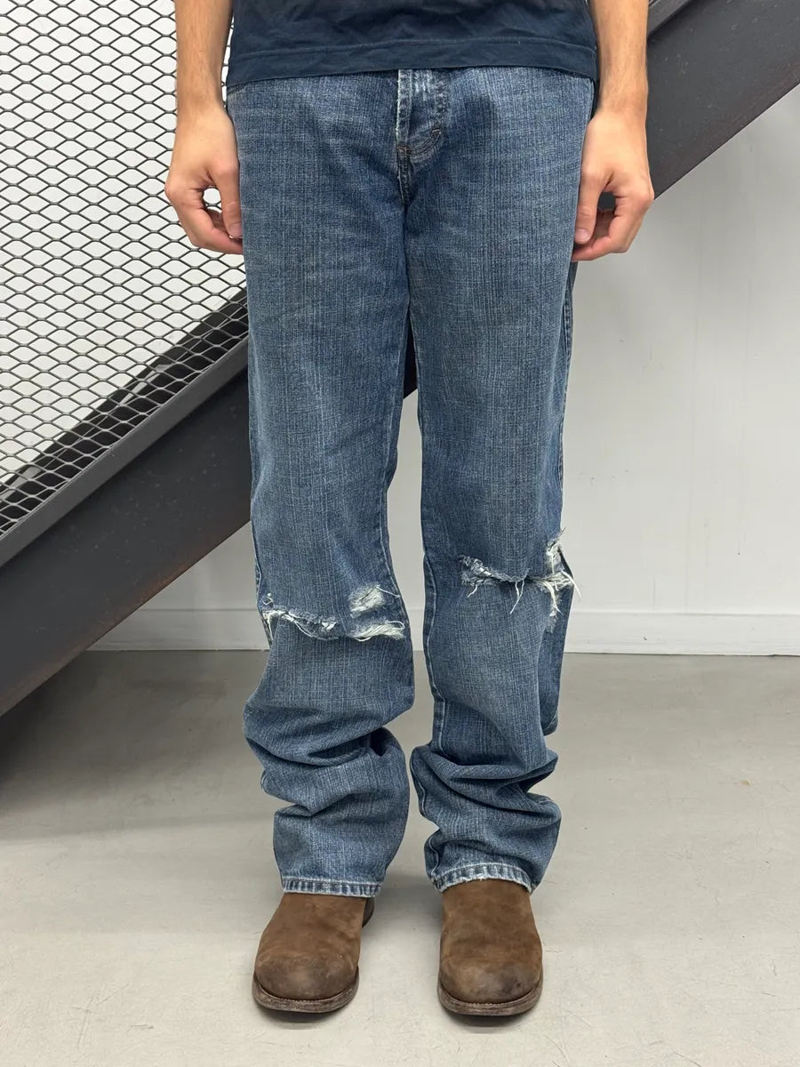 AW2005 Dolce & Gabbana Distressed Back Logo Blue Denim Jeans pHDwtXj 0