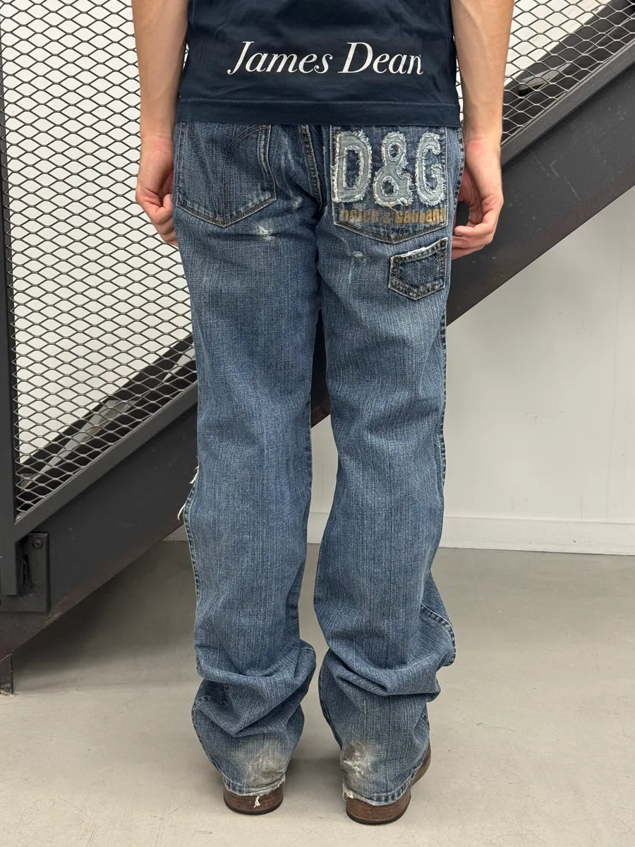 AW2005 Dolce & Gabbana Distressed Back Logo Blue Denim Jeans pHDwtXj 1