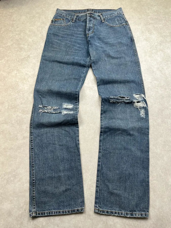 AW2005 Dolce & Gabbana Distressed Back Logo Blue Denim Jeans pHDwtXj 3