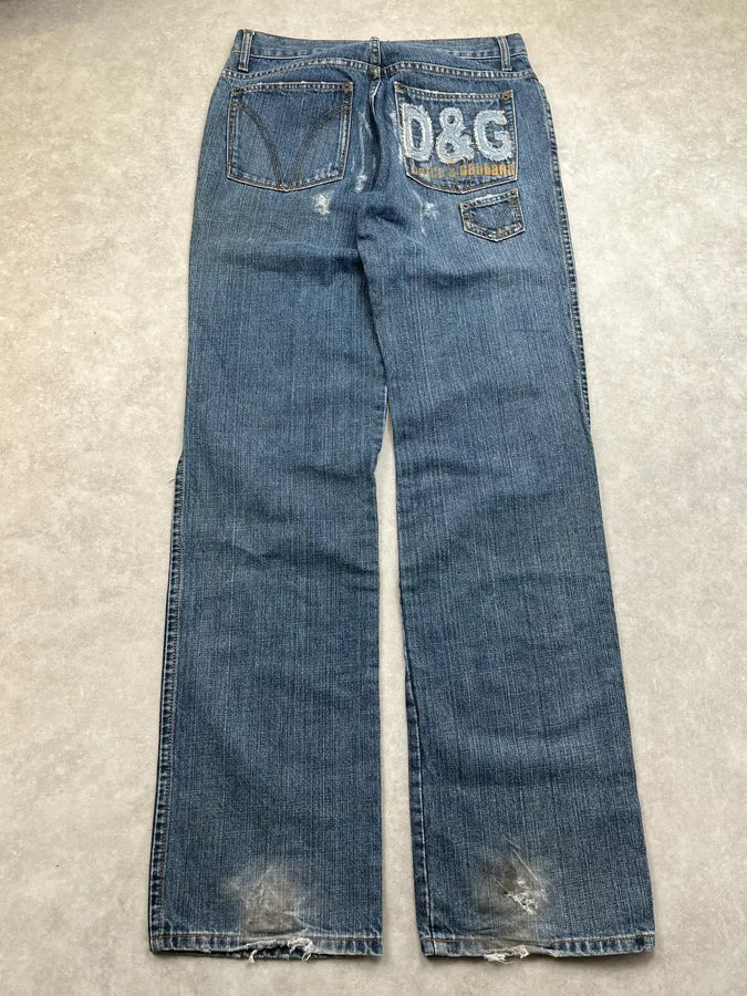AW2005 Dolce & Gabbana Distressed Back Logo Blue Denim Jeans pHDwtXj 8