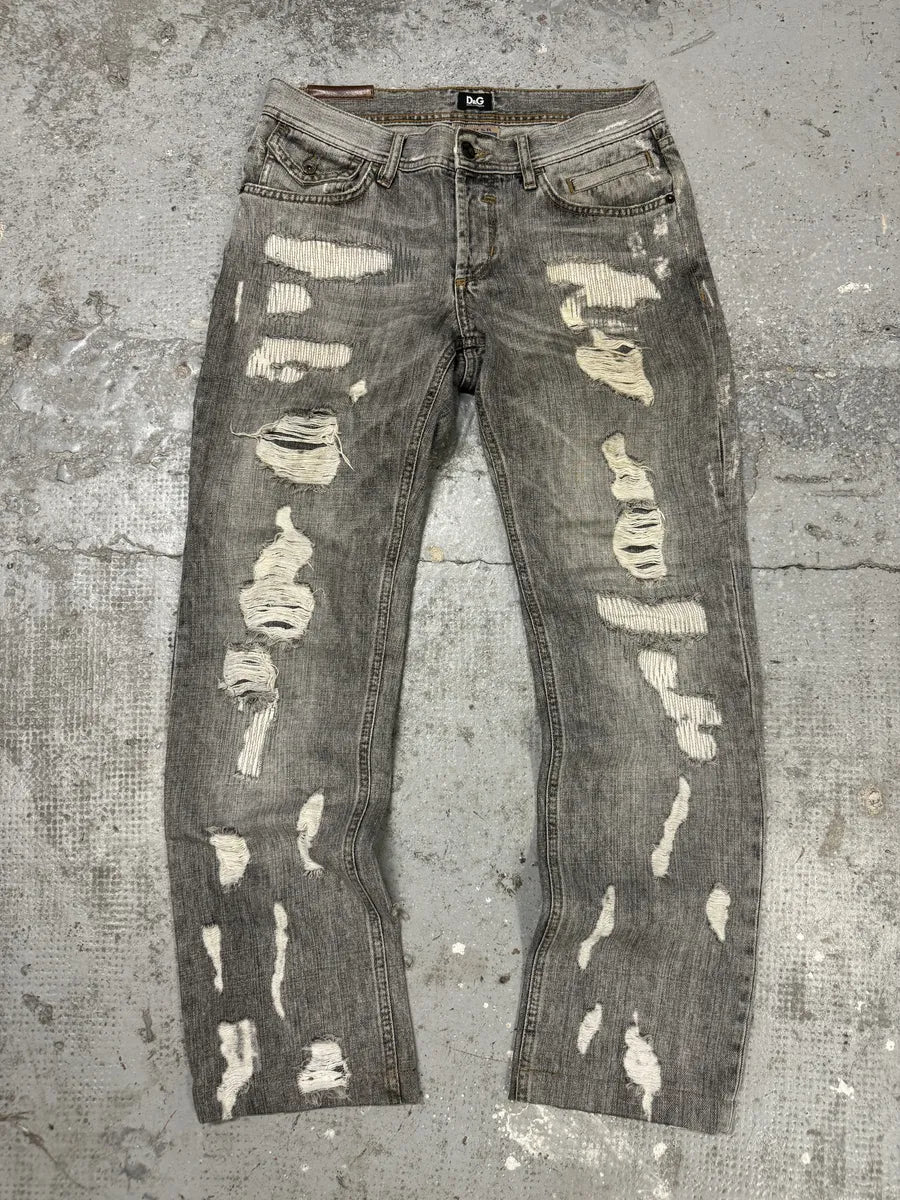 AW2005 Dolce & Gabbana Distressed Grey Denim Jeans XXjvyQJ 0